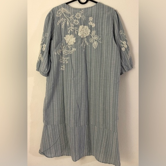 Johnny Was Osiris Puff-Sleeve Buttoned Minidress - Denim Blue - Size Large - Picture 4 of 8